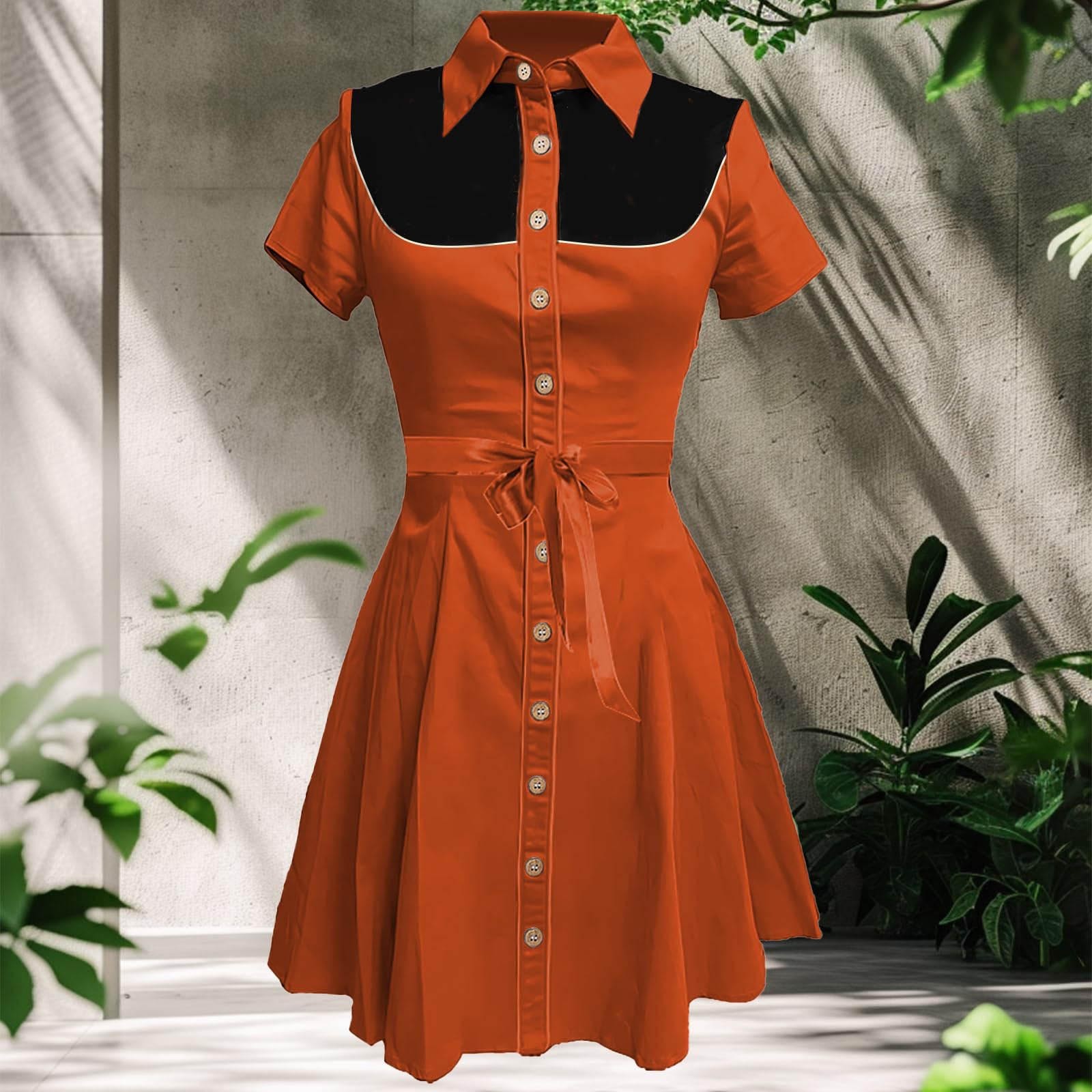 thumbnail image 2 of Vestido camisero vintage con estampado floral western para mujer - Botones, cintura elástica - Vestido midi informal de estilo retro, 2 of 4